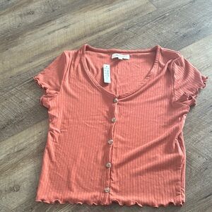 Red Short Sleeve Crop Top with Crew Neck and Ribbed Style